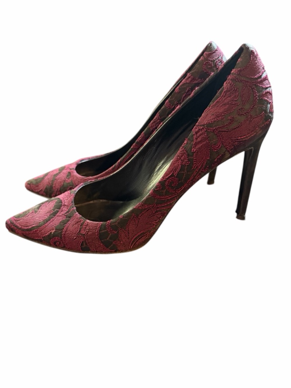 Delman Italian Brocade Pointed Toe Stiletto Pumps - Purple & Black - 8.5 - Picture 2 of 6